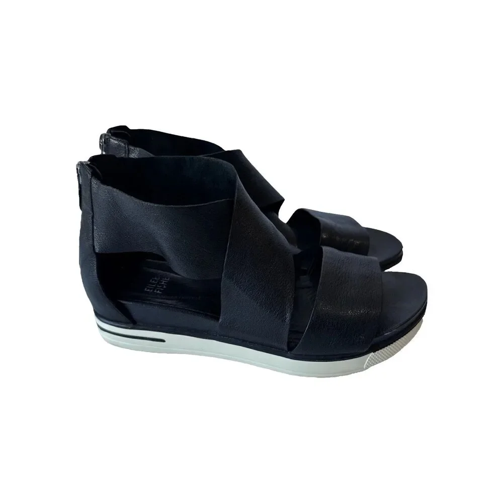 Eileen Fisher Womens Sport Sandal Sz 7 Black Tumbled Leather - Picture 11 of 14